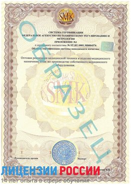 Образец сертификата соответствия (приложение) Татищево Сертификат ISO 13485